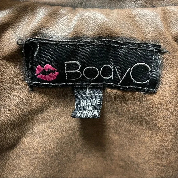 Body C Women's Brown Distressed Faux Leather Biker Moto Vest Jacket L - Picture 2 of 8